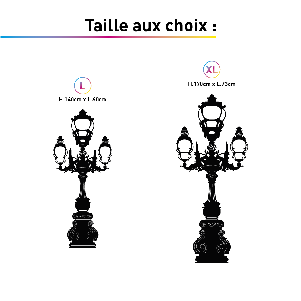 TAILLES STICKER DECORATIF LAMPADAIRE BAROQUE